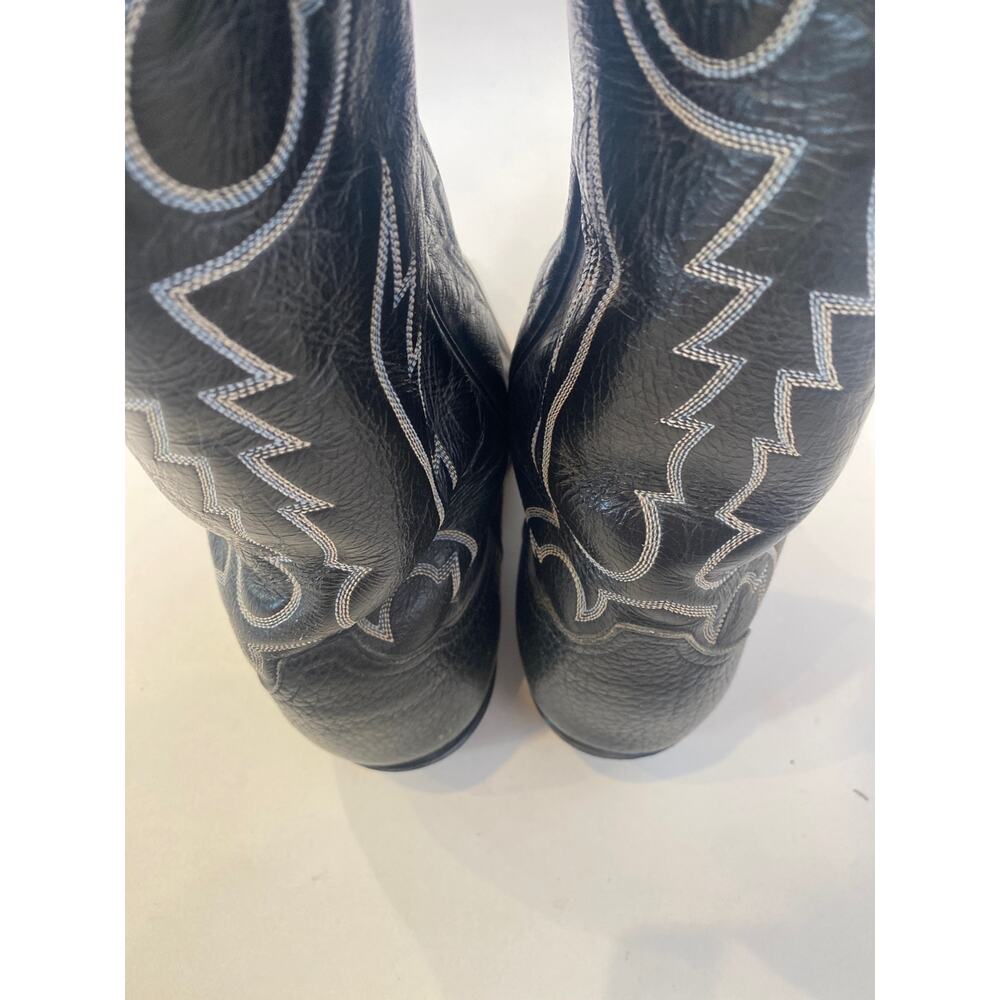 Tony Lama Black w/ White Stitched Cowboy Boots EUC Sz 9 Men’s Leather - Picture 7 of 13